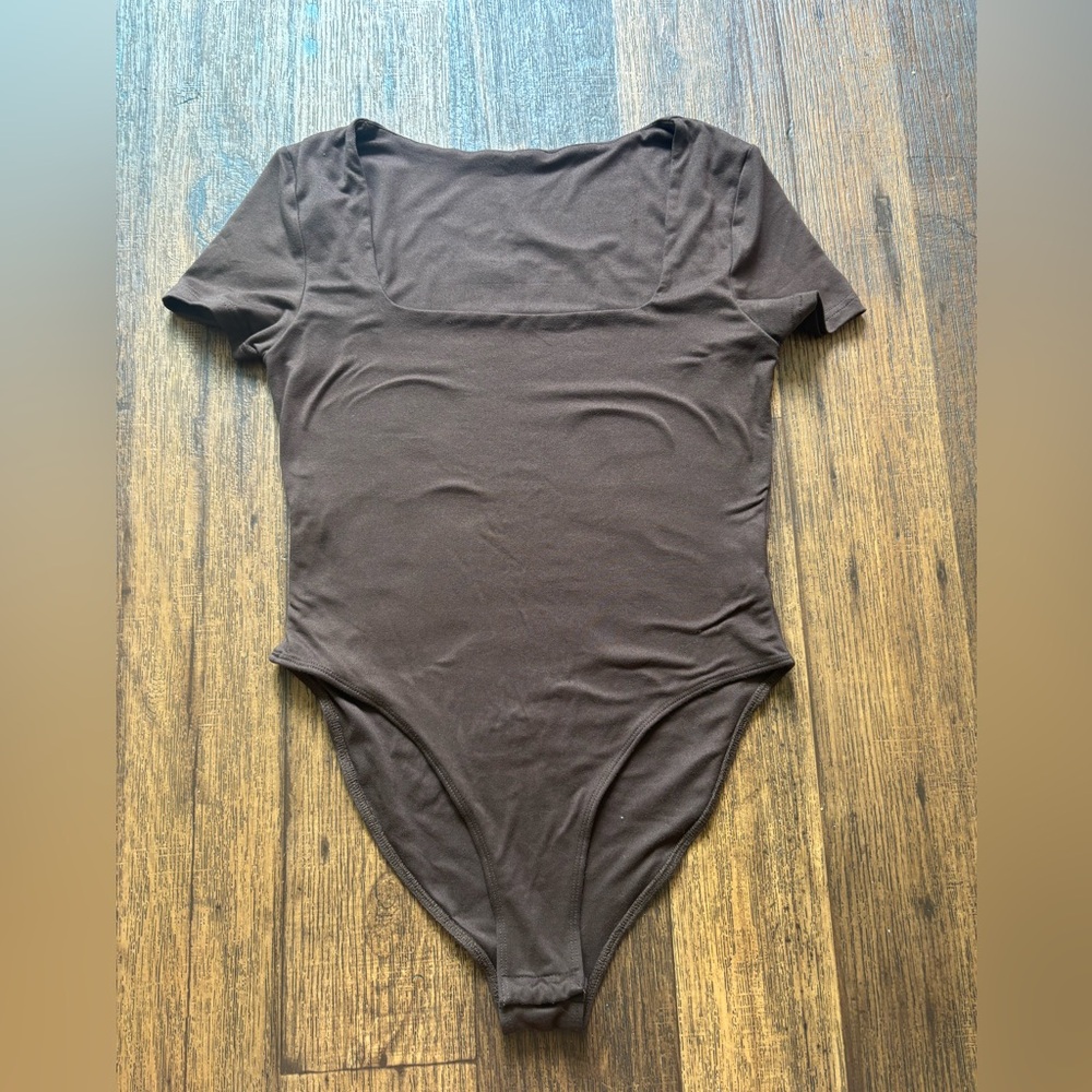 Double layer jersey knit brown body suit